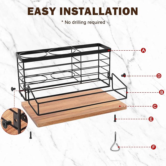 Siyzda Hair Tool Organizer, Movable Hair Dryer Holder, Hair Styling Tools Storage for Vanity, Bath Counter Organizer, Bathroom Trays for Hair Toiletry, Makeup (12" x 7.7" x 5.8", Wood-Black)