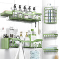 NESOMI Shower Caddy Adhesive Shower Organizer 7-Pack, Rustproof Stainless Steel Bathroom Shelves, Large Capacity No-Drill Rack Storage Accessories with Soap Dish Toothbrush Holder Hooks