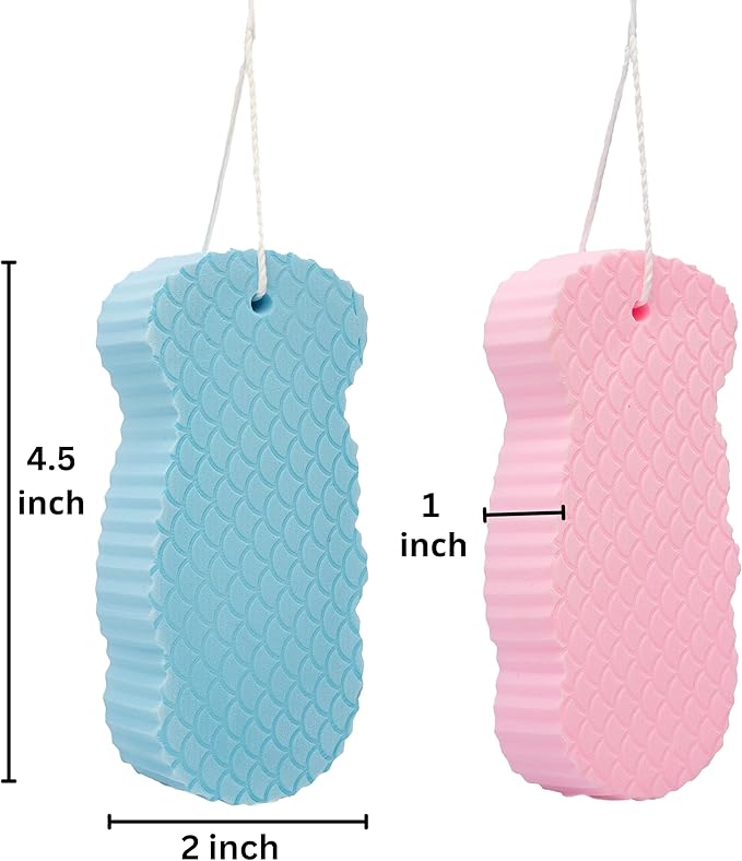 Exfoliating Sponges (4 pcs) - Super Soft Exfoliating Bath Shower Sponge - Removes Dead Skin and Impurities from Body - Great for Adults and Children - Pink & Blue & White & Gray