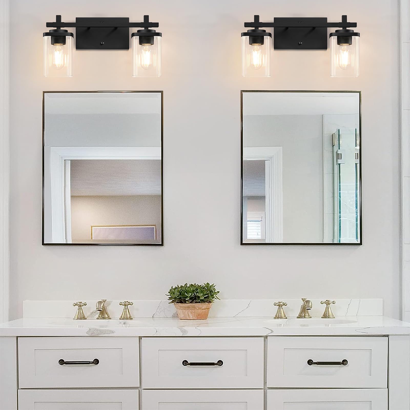 Spiglamm 2-Lights Bathroom Vanity Lights, Matte Black Vanity Light Fixtures Over Mirror, Modern Wall Sconces with Clear Glass Shade, Wall Light Fixture for Bedroom Hallway Living Room