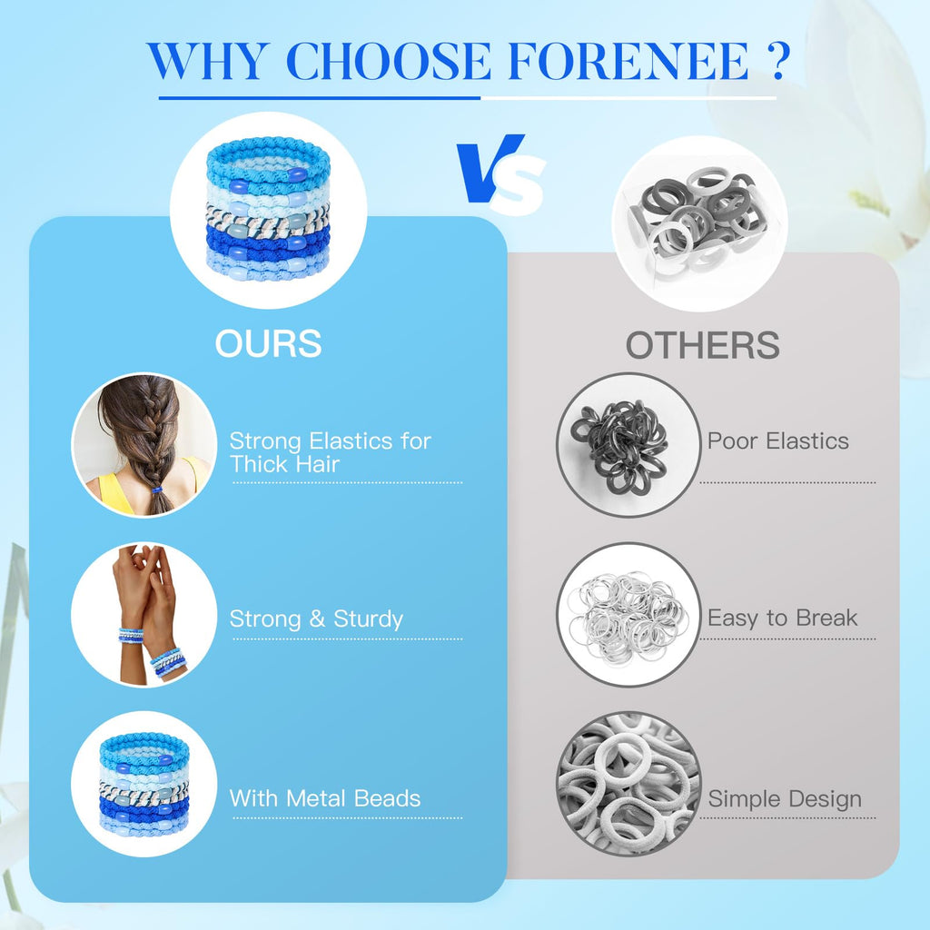 FORENEE 10Pcs Braided Hair Ties for Thick Hair - Blue Sky Style 2