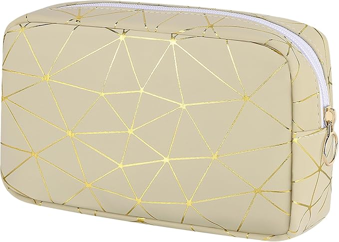 Period Bag for Girls Womens, Leather Sanitary Napkin Storage Bag, Portable Menstrual Pad Bag Period Pads Pouch (Beige Gold)