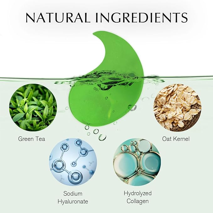 Enaskin Naturals Under Eye Patches for Women and Men: 30 Pairs Green Tea Eye Masks with Caffeine, Collagen & Hyaluronic Acid - Cooling Hydrogel Eye Gels for Refreshed-Looking Skin (Green Tea)