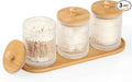 eggs sound 3 Pack Qtip Holder - Bathroom Organizers and Storage, Cotton Round Pad Holder Floss Pick Cotton Ball Holder with Tray, Glass Apothecary Jars with Lids, -clear y D