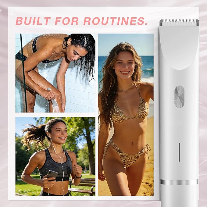 Bikini Trimmer for Women, Dual-Head Electric Body Hair Trimmer for Sensitive Areas, IP67 Waterproof Rinsable, USB-C Rechargeable Groomer for Bikini Line, Underarms, Legs & Face (Pure White)