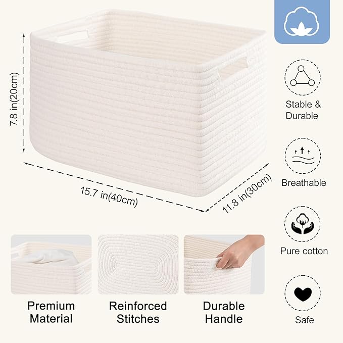SIXDOVE 4 Pack Storage Baskets for Organizing, Woven Baskets for Shelves - Perfect for Toys, Books, Towels, and Clothes, Durable Gift Basket Bins Toy Storage, 15.7''Lx11.8''Wx7.8''H, White