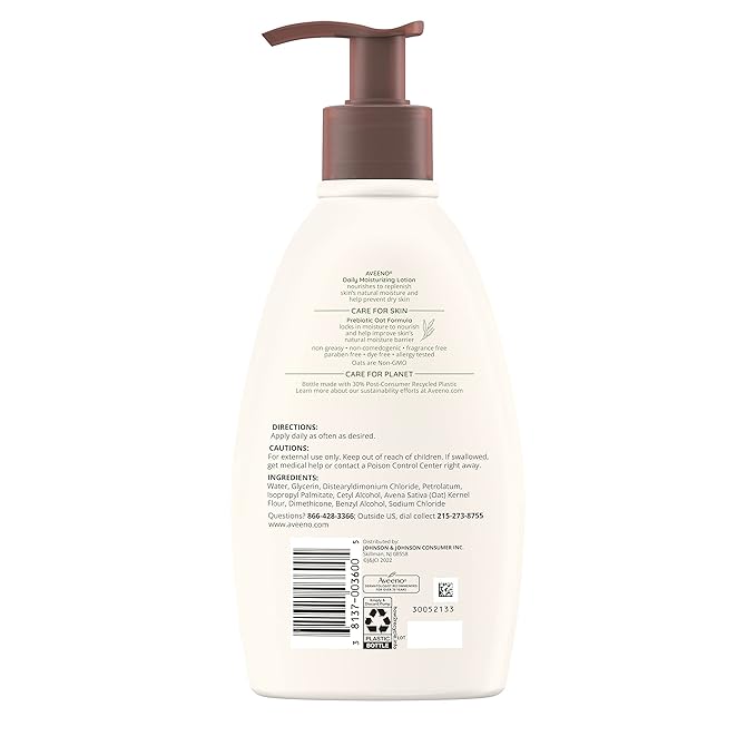 Aveeno Daily Moisturizing Body Lotion with Soothing Oat and Rich Emollients to Nourish Dry Skin, Fragrance-Free, 12 Fl Oz (Pack of 6)