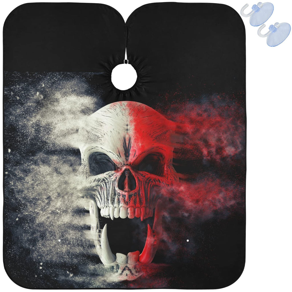 visesunny Barber Cape Red White Screaming Demon Skull Polyester Hair Cutting Salon Cape Apron Anti-Static Haircut Water-Resistant Shaving Cloth Beard Shaving Bib Hairdressing Cape