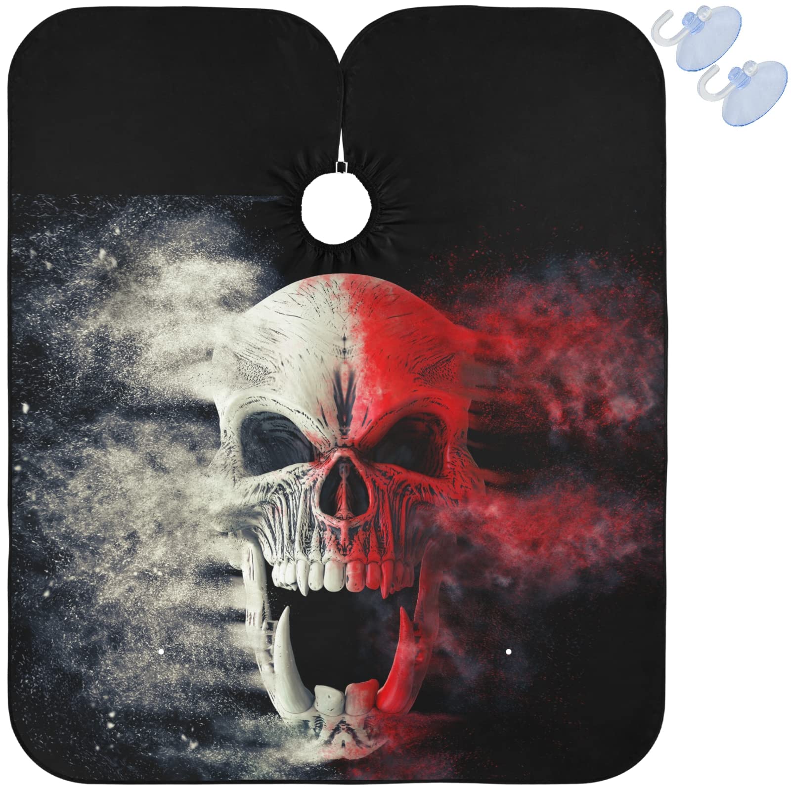 visesunny Barber Cape Red White Screaming Demon Skull Polyester Hair Cutting Salon Cape Apron Anti-Static Haircut Water-Resistant Shaving Cloth Beard Shaving Bib Hairdressing Cape