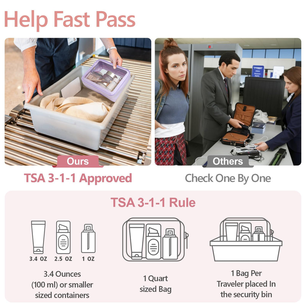 PACKISM Clear Makeup Bag Travel - 3 Pack TSA Approved Toiletry Bag, Purple