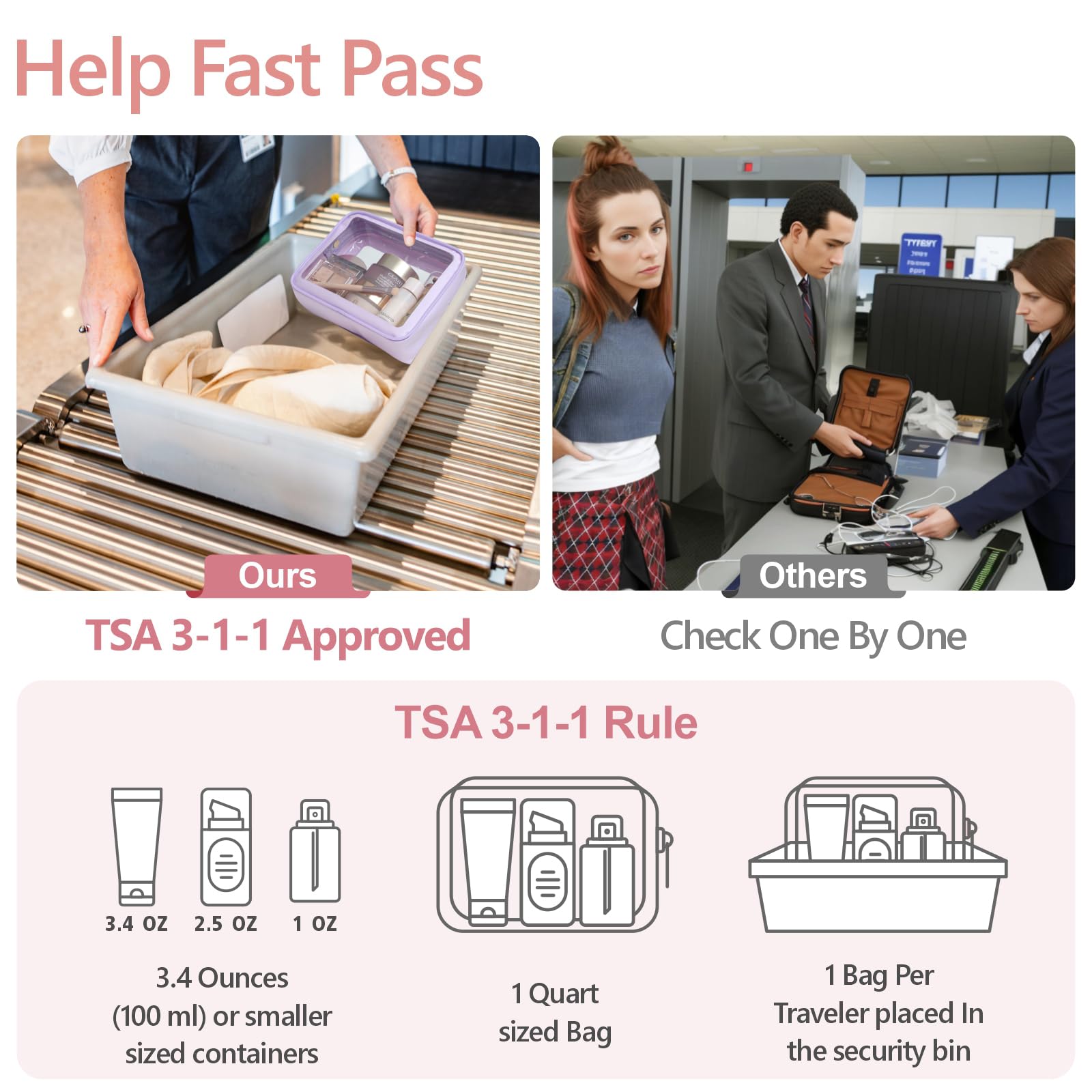 PACKISM Clear Makeup Bag Travel - 3 Pack TSA Approved Toiletry Bag, Purple