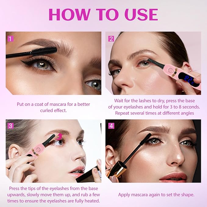 Heated Eyelash Curler, for Long-Lasting Curl, Fast Heating Portable Eyelash Curler for Daily Makeup & Travel, Anti-Scald Design with Multiple Temperature Settings, Valentine's Day Gift