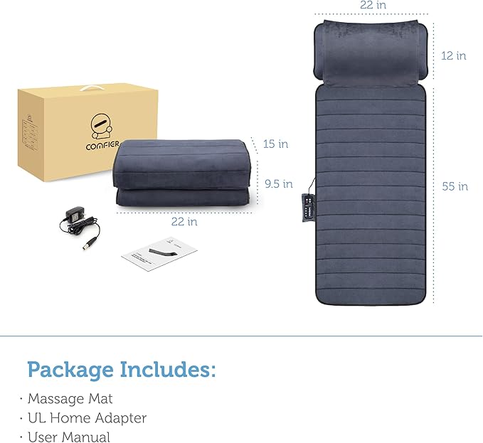 COMFIER Full Body Massage Mat with Movable Neck Pillow, Shiatsu Back Massager with 10 Vibrating Motors & Heat, Massage Pad, Gift for Women Man