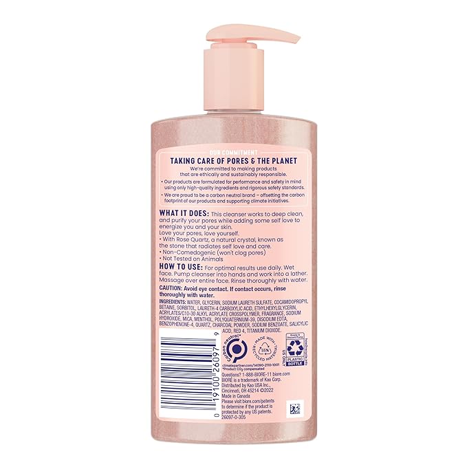 Bioré Rose Quartz + Charcoal Daily Purifying Cleanser,Oil Free Facial Cleanser Energizes Skin,Dermatologist Tested and Cruelty Free,6.77 oz,(Pack of 2)