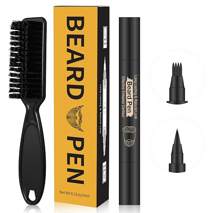 Beard Pencil Filler for man Water Proof Beard pen and beard brush Long Lasting Coverage Natural Finish, Male Mustache Repair Shape, Effective Enhance Facial Hair （BLACK）