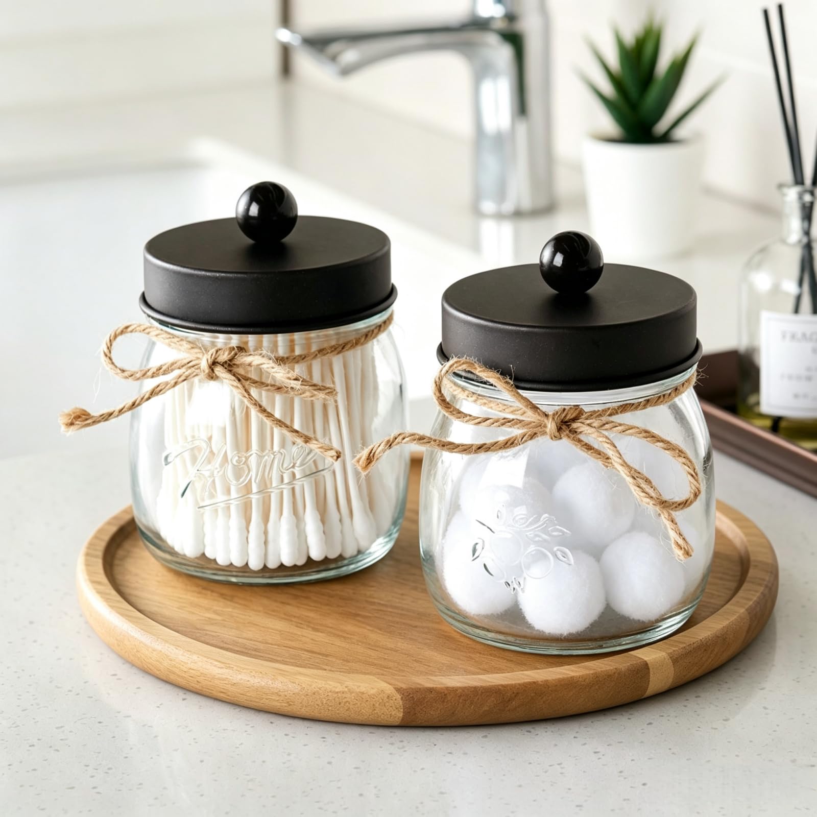 SheeChung 6 Pack Glass Mason Jar Qtip Holder, Bronze Stainless Steel Lids