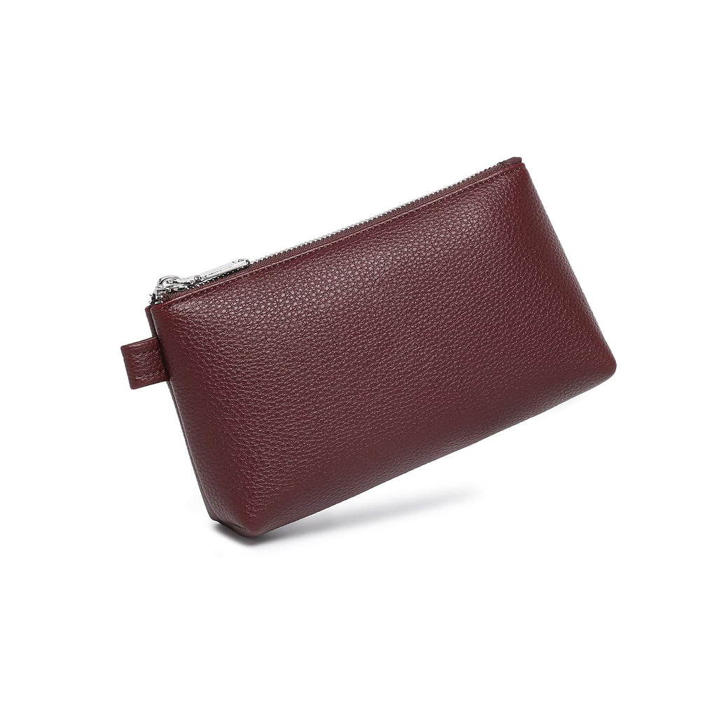 YONBEN Small Makeup Bag for Purse, Leather Cosmetic (Caramel Color)