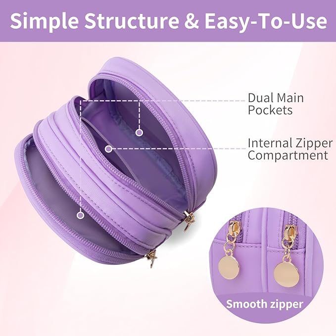 XIAOLER Small Makeup Pouch, Double Zipper Cosmetic Bag, Travel Makeup Bag, Cute Makeup Bag for Purse, Mini Toiletry Bag (lilac)