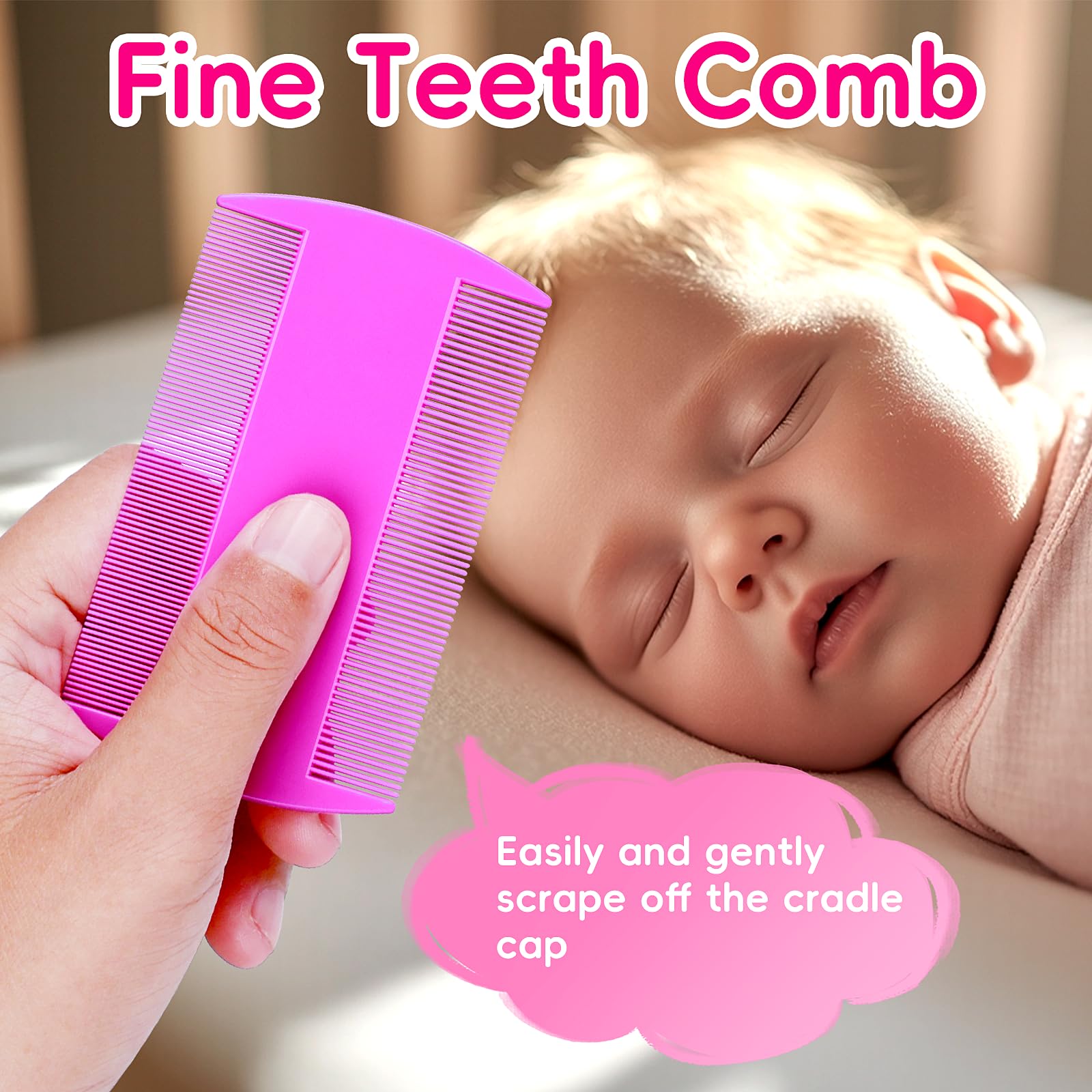 Cradle Cap Brush for Babies, Baby Bath Essentials with Silicone Scrubber Bath Sponge Dual-Sided Comb for Newborns Toddlers Boys Girls (Pink, Set of 5)