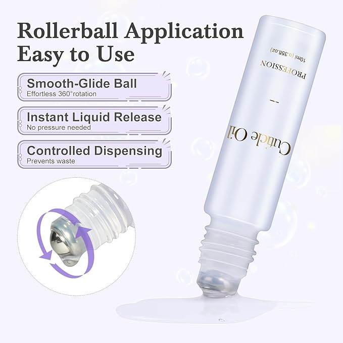Cuticle Oil, Scented Roll on Nail Oil for Nails, Rose & Lavender, 20 ml