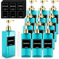 Gejoy 12 Pack Blue Shampoo and Conditioner Dispenser Bottles, 17 Oz/ 500ml Refillable Empty Pump Bottles with Labels and Marker Pen, Plastic Square Pump Dispenser Bottle for Bathroom Body Wash Shower