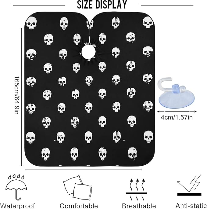 visesunny Barber Cape White Skull Black Pattern Polyester Hair Cutting Salon Cape Apron Anti-Static Haircut Shaving Cloth Beard Shaving Bib Hairdressing Cape