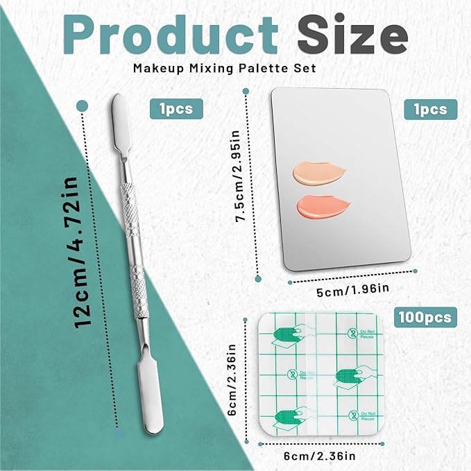 Makeup Mixing Palette Set Includes Make Up Spatula, 100 Pieces of Makeup Hand Palette Single Use Cosmetic Tape, Foundation Palettes with Finger Ring on the Back for Make Up Artist
