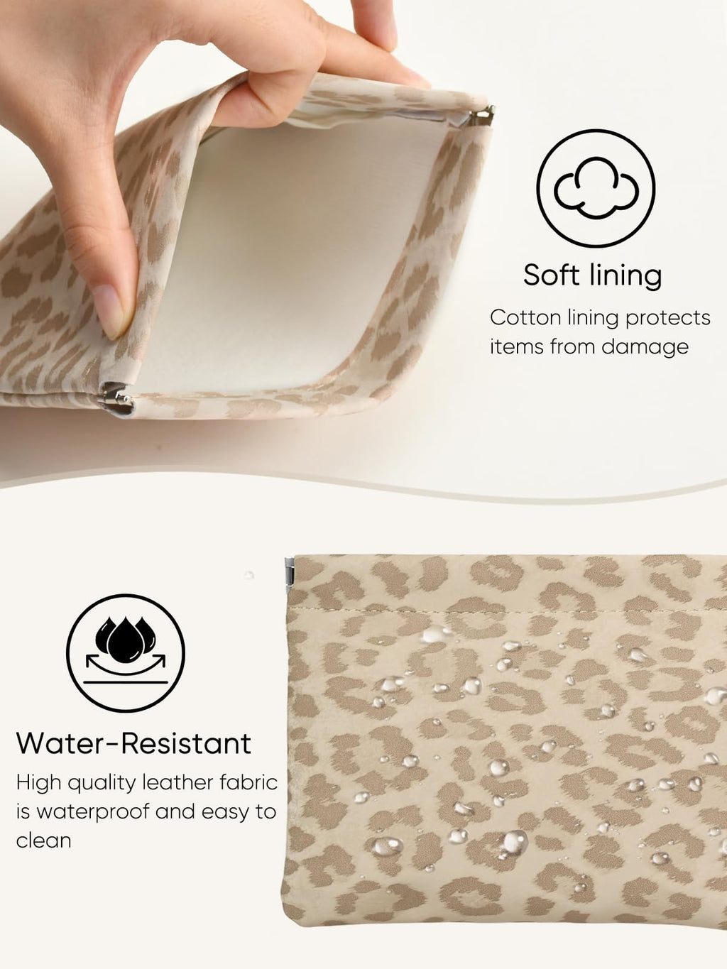 Ksriylm Leopard Leather Small Makeup Pouch for Women,Cosmetic Accessories,Waterproof and Portable Cosmetic Bag,Self-closing, No Zipper, Aesthetic Storage Pouch,Lipstick for Purse,Oyster Grey Brown