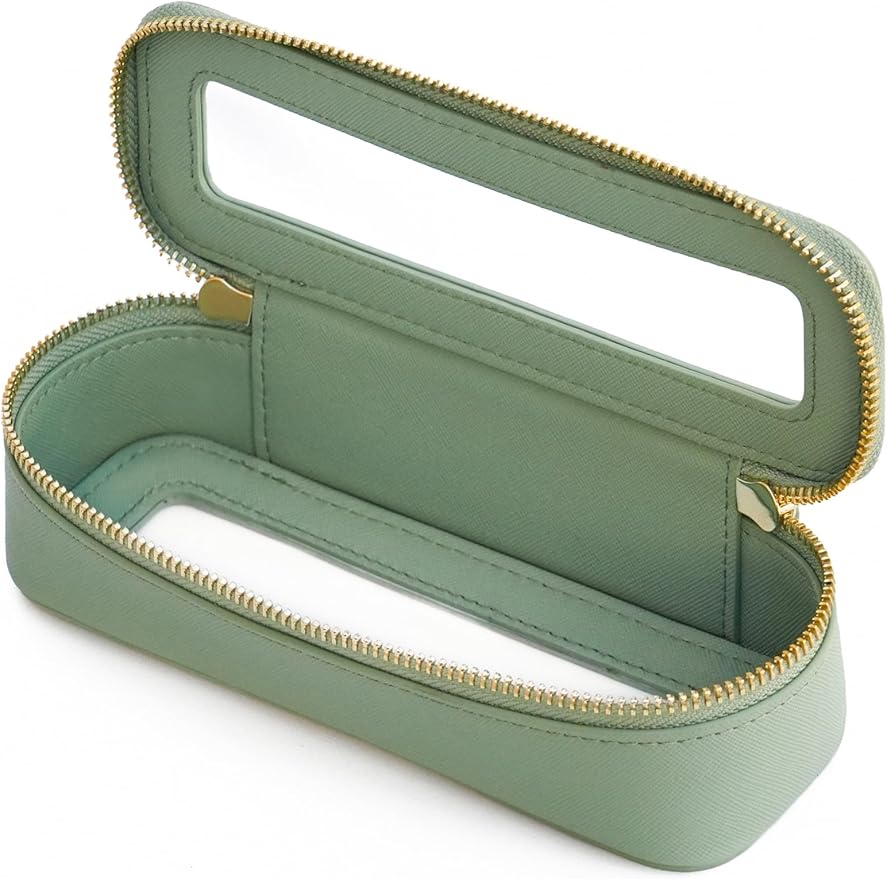 Popvibe Clear Makeup Bag Travel Cosmetic Case Transparent Toiletry Bag with Zipper, Portable Make Up Organizer Traveling Compact Car Bag for Essentials, Sage Green, Slim