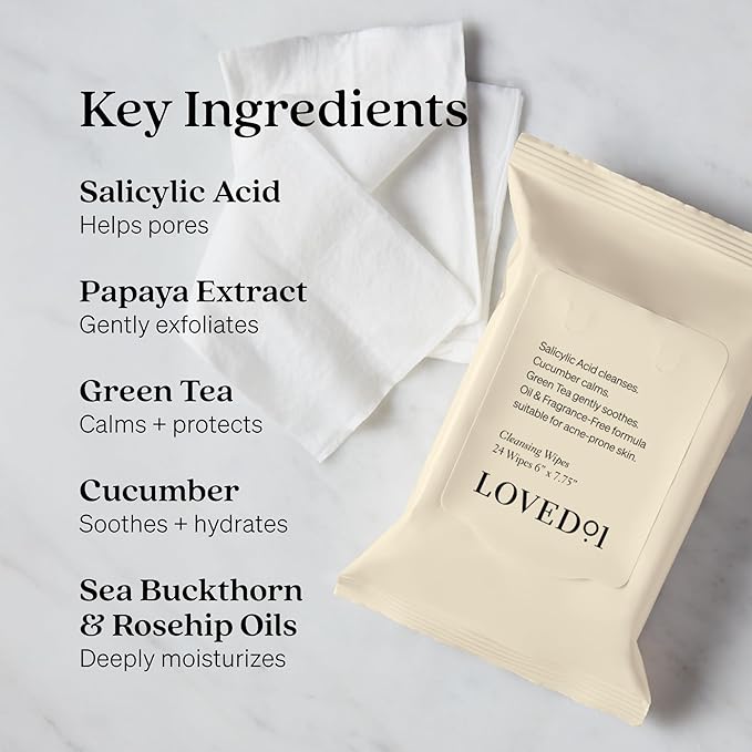 Loved01 Face & Body Salicylic Acid Cleansing Wipes, John Legend Skincare, Oil & Fragrance-Free, No-Rinse, Suitable for Blemish-Prone Skin, 24 wipes