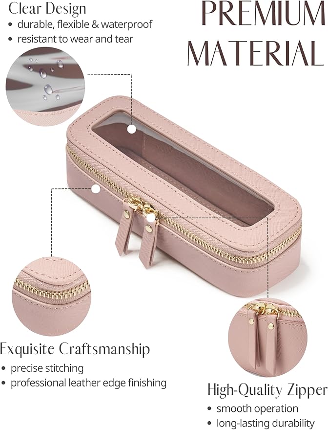 Popvibe Makeup Brush Travel Case Slim Makeup Bag for Women Clear Cosmetic Bag Cute Makeup Case Pink Toiletry Bag for Traveling Transparent Car Makeup Bag Aesthetic Makeup Brush Bag
