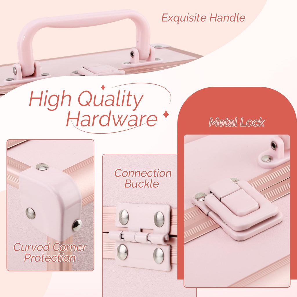 CHUANGJIN Makeup Box, 8.6 Inch 2-Tray Locking Makeup Case Organizer, Pink