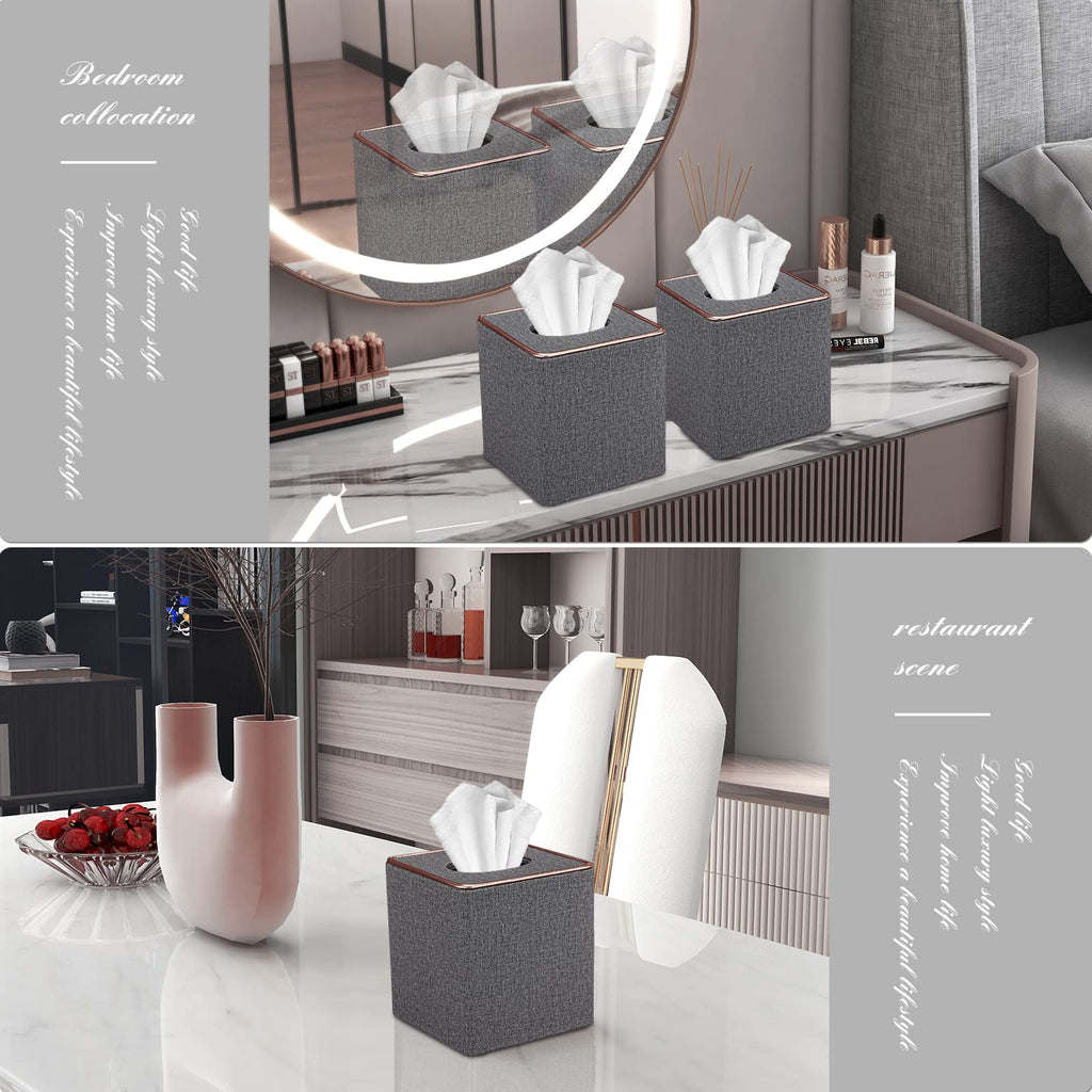 Tissue Box Cover, PU Leather Tissue Box Holder Square Box Covers for Home/Office/Car Decoration 5.3"X5.3"X5.8" - Grey