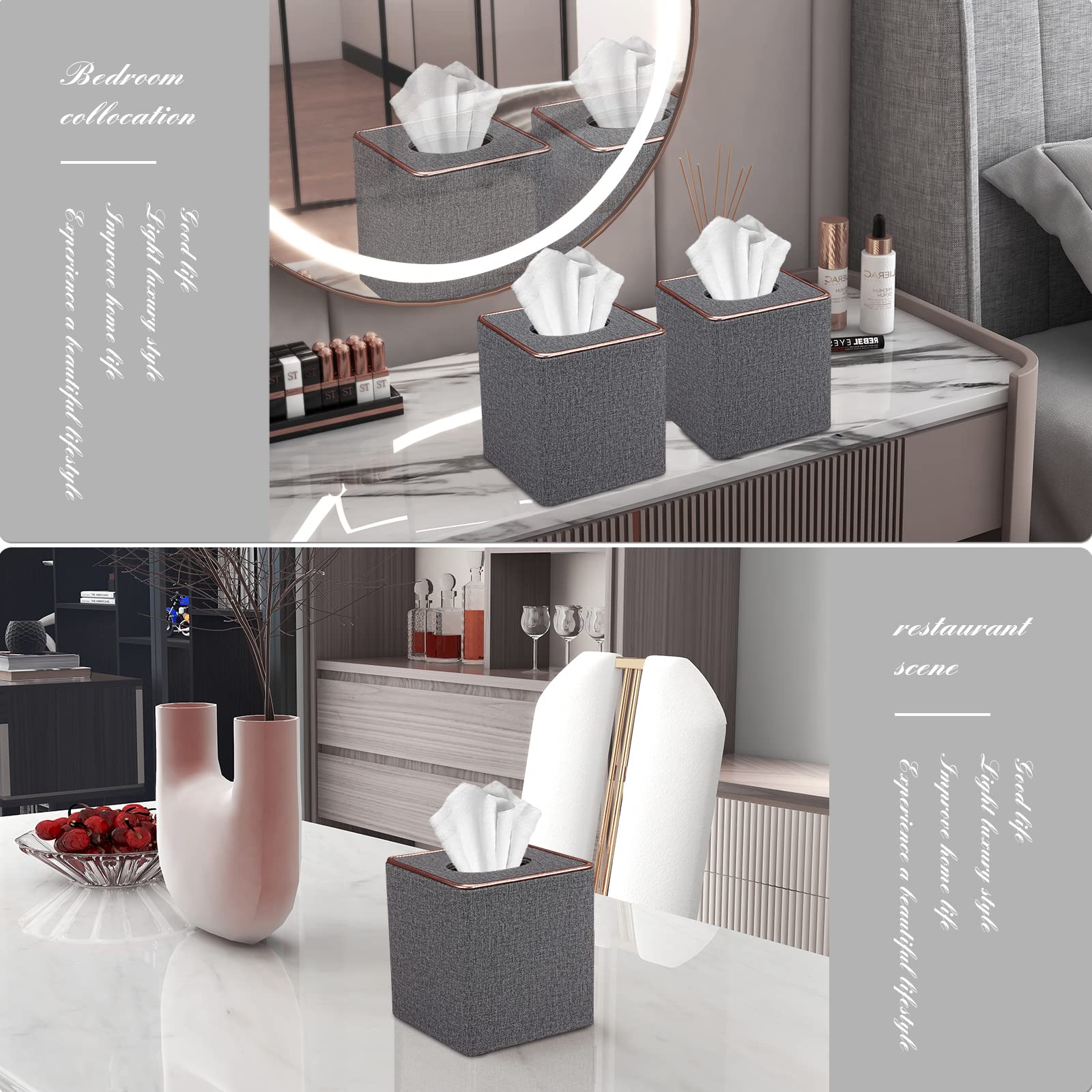 Tissue Box Cover, PU Leather Tissue Box Holder Square Box Covers for Home/Office/Car Decoration 5.3"X5.3"X5.8" - Grey