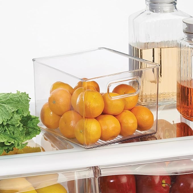4-Pack Clear Plastic Storage Bins with Handles (8.7"x7.5"x6") – Compact Organizers for Fridge, Freezer & Pantry – Non-Slip Food Safe Containers for Snacks, Yogurt, Spices, Makeup & Office Supplies