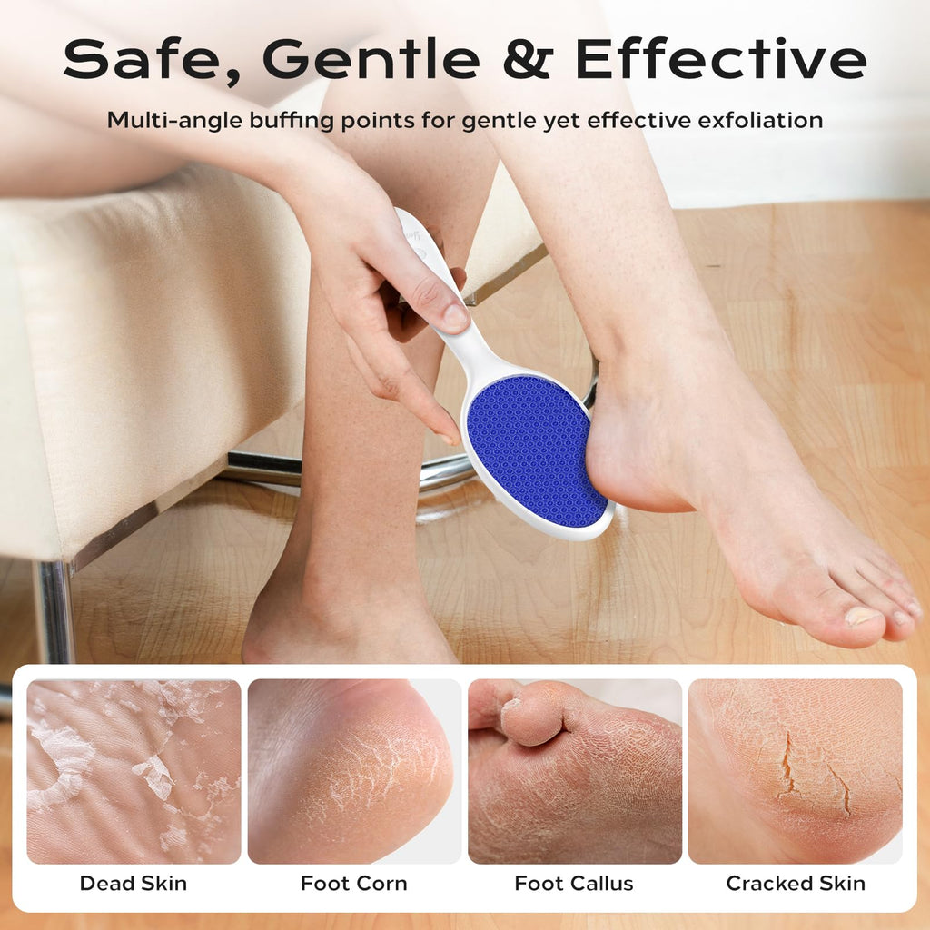 yomanta Foot File, Nano Glass Foot File Callus Remover with Handle, 2-in-1 Foot Scrubber Dead Skin Remover, Gentle Exfoliation Foot Buffer Pedicure Tools for Feet-Blue