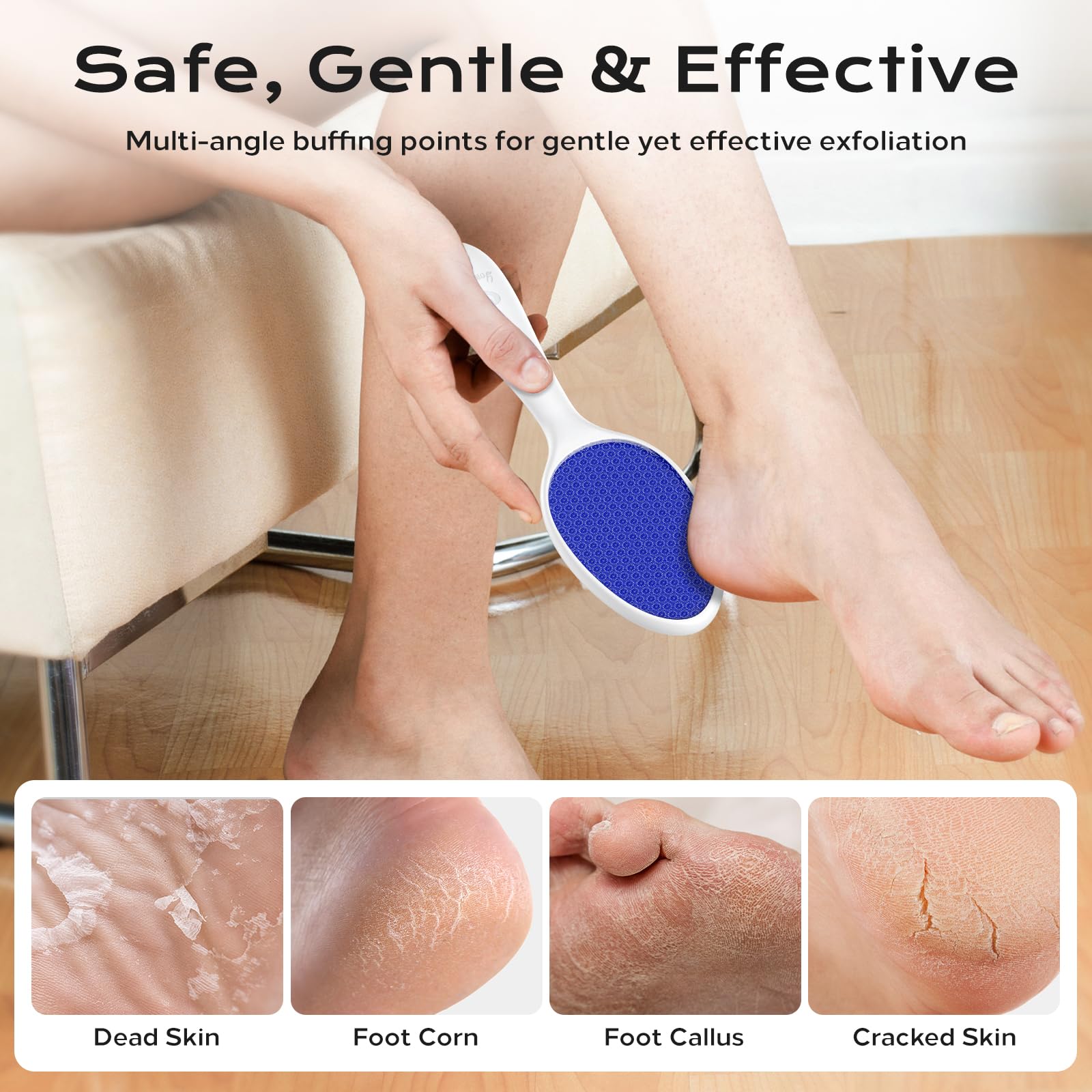yomanta Foot File, Nano Glass Foot File Callus Remover with Handle, 2-in-1 Foot Scrubber Dead Skin Remover, Gentle Exfoliation Foot Buffer Pedicure Tools for Feet-Blue