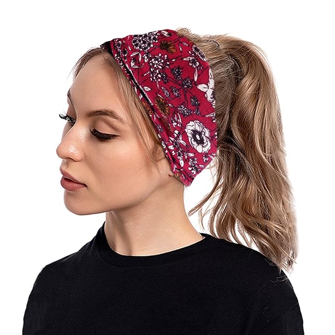Boho Headbands For Women Fashion Stretch Wide Hair Bands Knoted Turban Head Bands Yoga Running Sweatband Elastic Headband Stylish Wrap Headbands Hair Accessories for Teen Girls 4 Pack