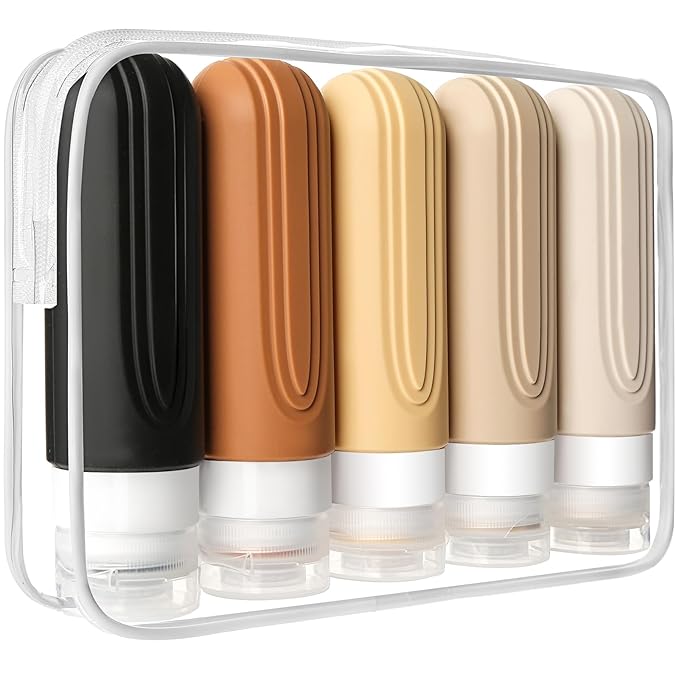 CHEODIN Travel Bottles for Toiletries, 5 Pack TSA Approved Travel Size Containers, 3oz Leak Proof Refillable Travel Accessories for Shampoo Conditioner, BPA Free Travel Bottles with Toiletry Bag