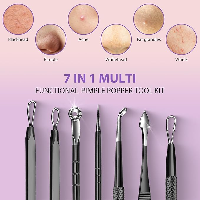 Teenitor 7 in 1 Blackhead Remover Tools, Surgical Grade Pimple Popper Tool Kit, Blackhead Extractor, Pimple Extractor, Black Head Remover