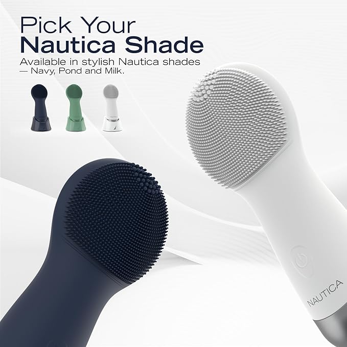 Nautica PC130 Sonic Facial Cleansing Brush Made with Ultra Hygienic Soft Silicone, Waterproof and Rechargeable Face Scrub Brush for Men & Women - (Pond)