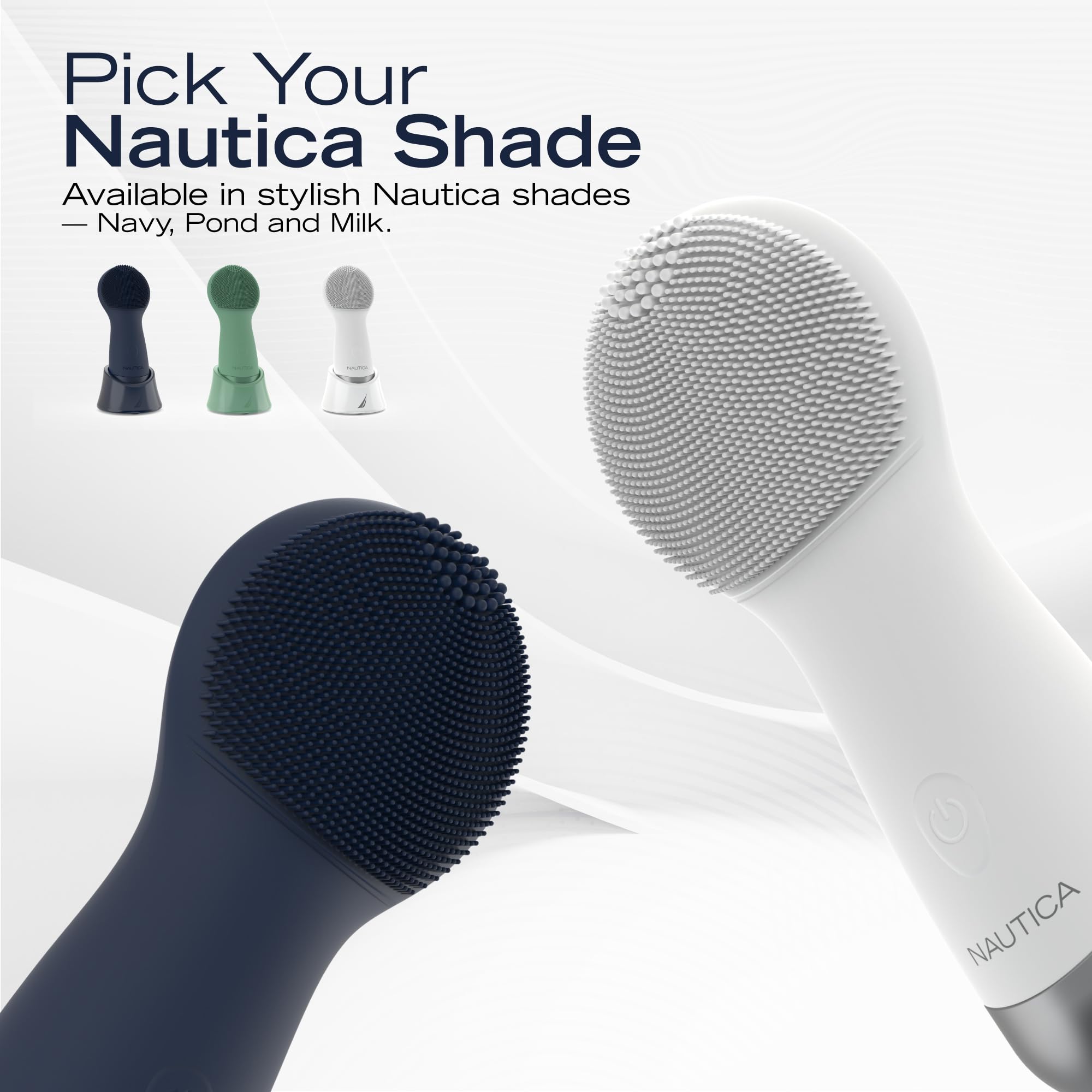 Nautica PC130 Sonic Facial Cleansing Brush Made with Ultra Hygienic Soft Silicone, Waterproof and Rechargeable Face Scrub Brush for Men & Women - (Navy)