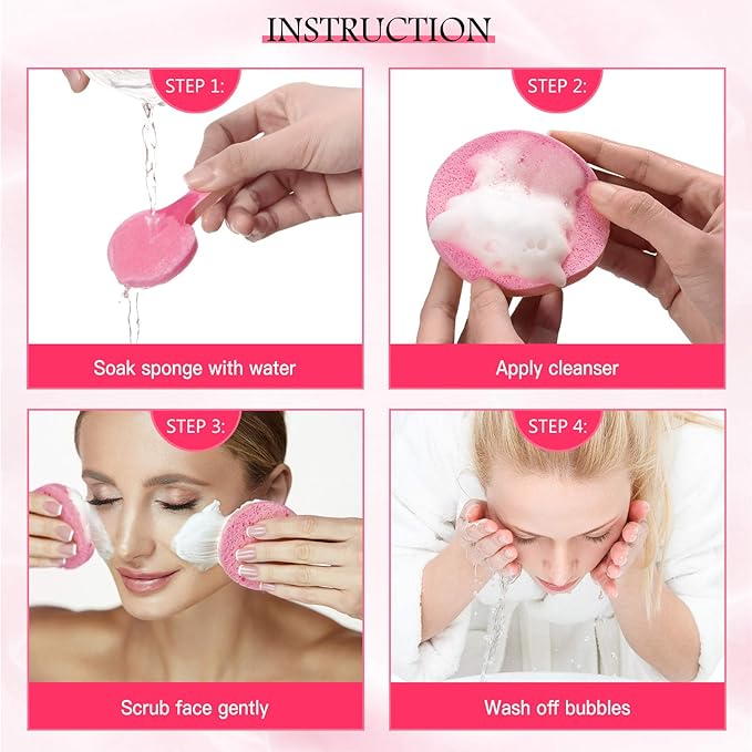 Patelai 120 Pieces Compressed Facial Sponge for Estheticians Face Makeup Removal Cleansing Sponge Pad Exfoliating Spa Wash Round Facial Cleansing Pads Supplies(Pink, Yellow, Purple)