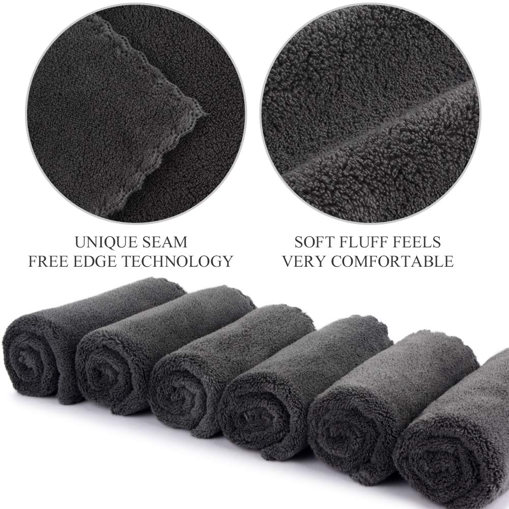 SUNLAND Microfiber Face Cloth Reusable Makeup Remover Facial Cleansing Towel Ultra Soft Face Washcloth 12inchx12inch 12 Pack Dark Grey