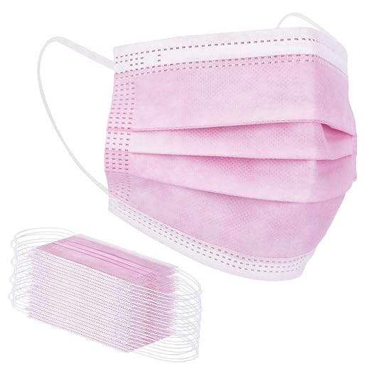 Borje Pink Disposable Face Mask 100 Pcs Pink Face Masks 3 Ply Protection Masks