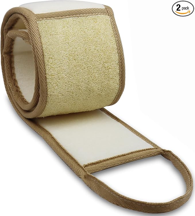 METLUCK Back Scrubber - Exfoliating Natural Loofah Back Scrubber for Shower for Men and Women, Real Luffa Shower Sponge Back Scrubber with Loofah Pad and Adhesive Hook (31.5'' Length 4'' Width)