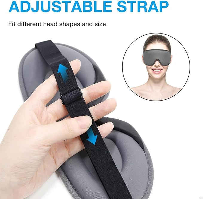 LYSIAN 3D Sleep Mask for Side Sleepers, Blackout Eye Mask with No Pressure on Eyes, Adjustable Comfortable Blindfold with 5 Pairs of Ear Plugs for Sleeping, Travel, Nap, Silver Grey