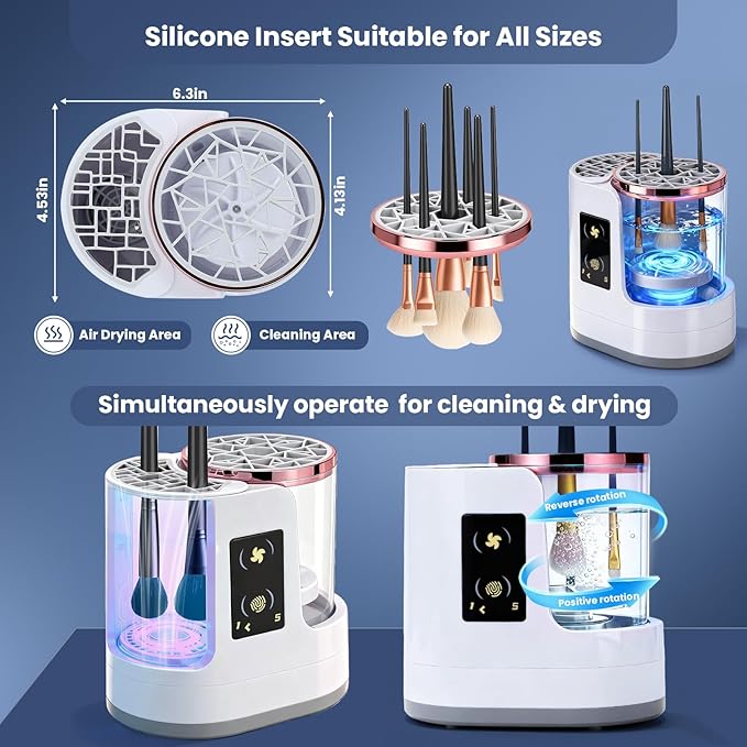 3 IN 1 Electric Makeup Brush Cleaner Machine With Drying Function, Automatic Cleaner Brushes Cleaner, Cosmetic Make Up Brush Machine for All Size Beauty Makeup Brush Set Gift for Mother, Girlfriend