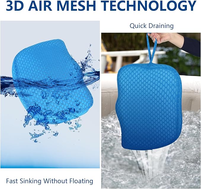 Hot Tub Booster Seat, Weighted SPA Booster Seat Cushion for Adults, 3D Air Mesh Hot Tub Seat Accssories with Non-Slip Micro Dot Bottom,Indoor or Outdoor Quick Dry Hot Tub Pillow (2 Pack-Blue)