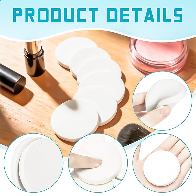 MotBach 200 PCS White Round Makeup Sponge, Cosmetic Sponge Round Foam Pad Eye Facial Powder Puff, Beauty Makeup Foundation Powder Blender for Women Lady All Skin Types Wet and Dry Dual Use